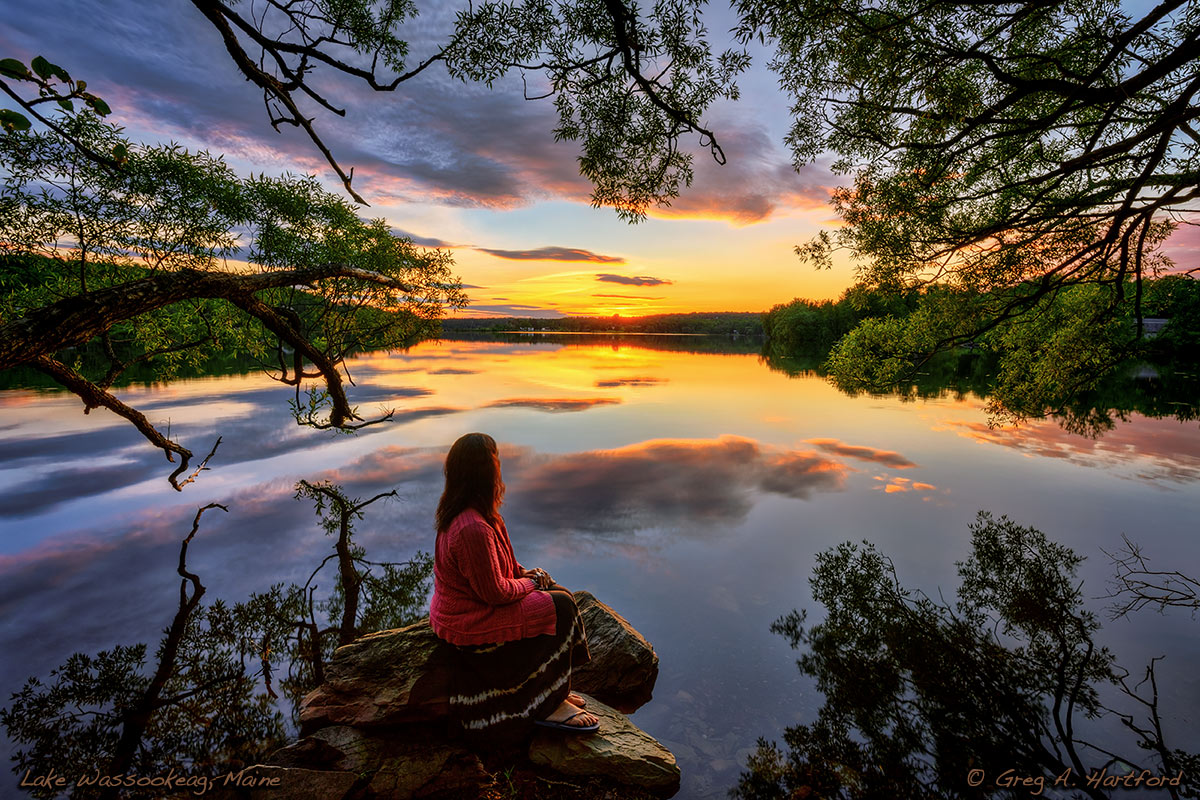 Little Lake Wassookeag sunset with beautiful reflection