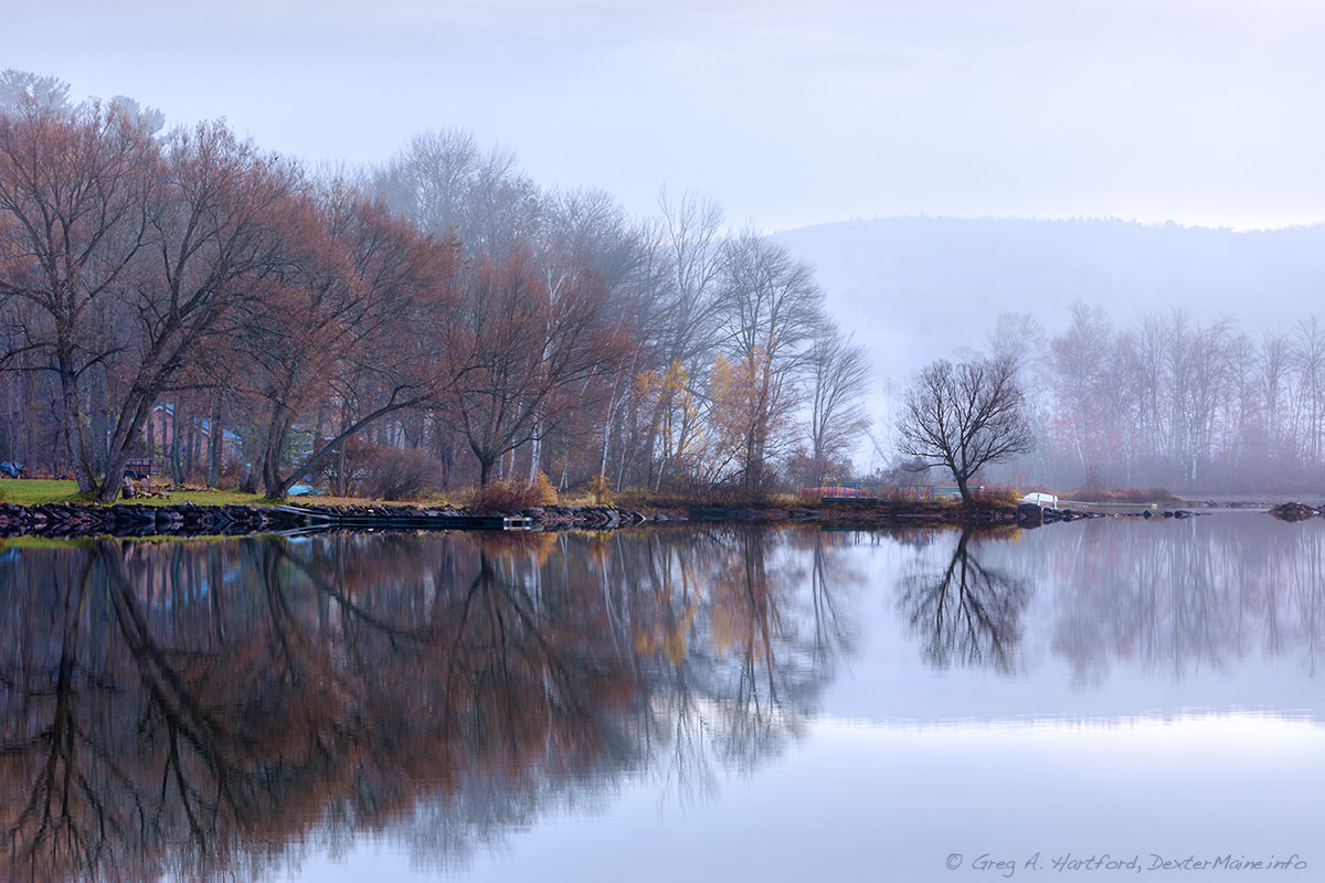 Calm and peaceful November morning at Lake Wassookeag in Dexter, Maine