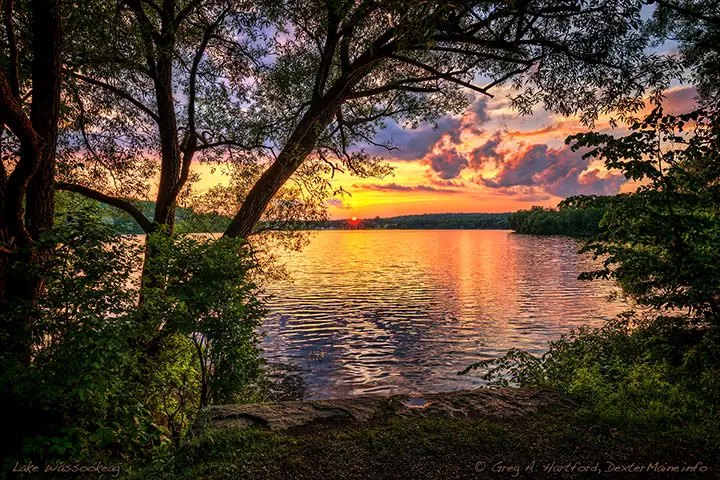 July 6 sunset over Little Lake Wassookeag in Dexter seen from the Four Seasons Adventure Trail