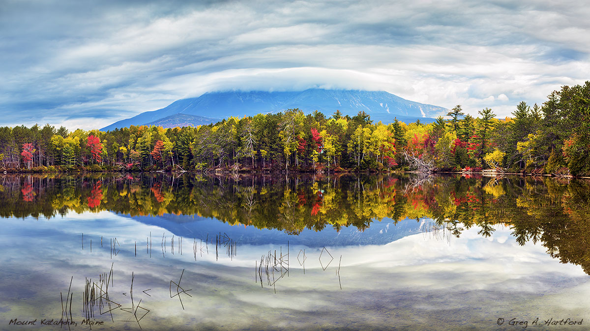 This autumn image of Mount Katahdin was taken at Upper Togue Pond in Baxter State Park in Maine.