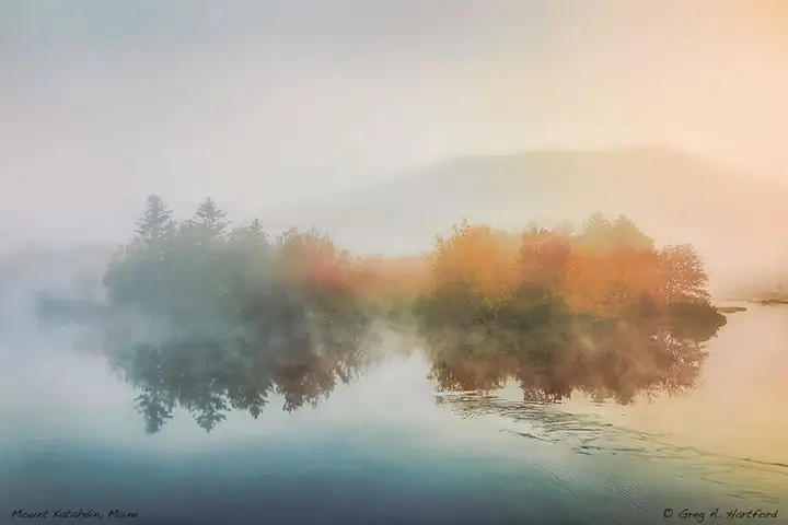 This photo was taken from Abol Bridge on the Golden Road of the thick fog covering Mount Katahdin.