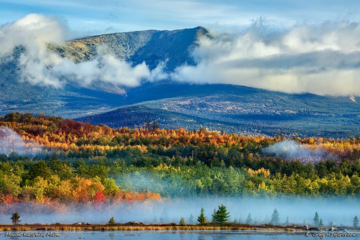 Autumn view of Mount Katahding from Compass Pond