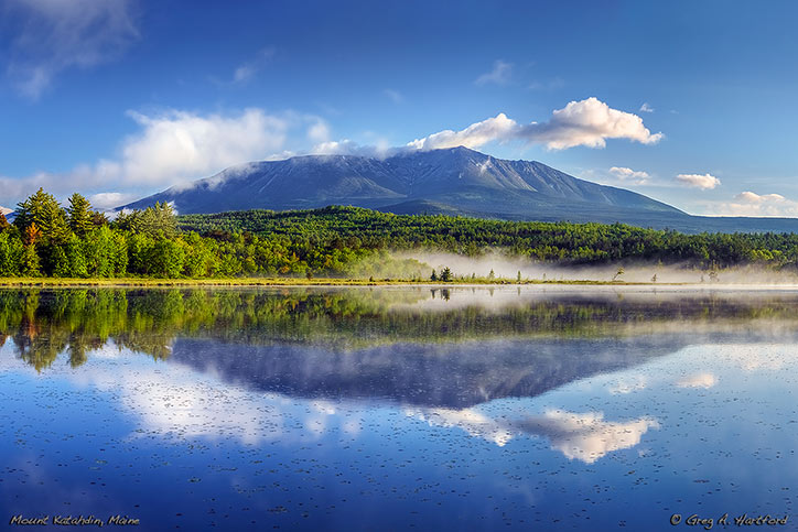Beautiful view of Mount Katahdin from Compass Pond in Northern Maine